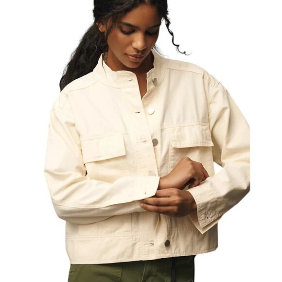 Anthropologie Dear John Collarless Utility Jacket Ivory Cotton Size Small, NWT - Picture 1 of 10